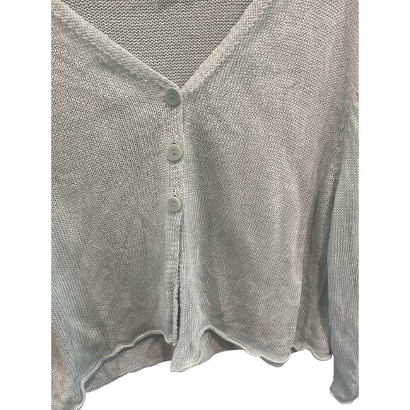 Eileen Fisher Linen Cardigan Size Large Light Blue Coastal Beachy Casual Fall - Picture 5 of 8